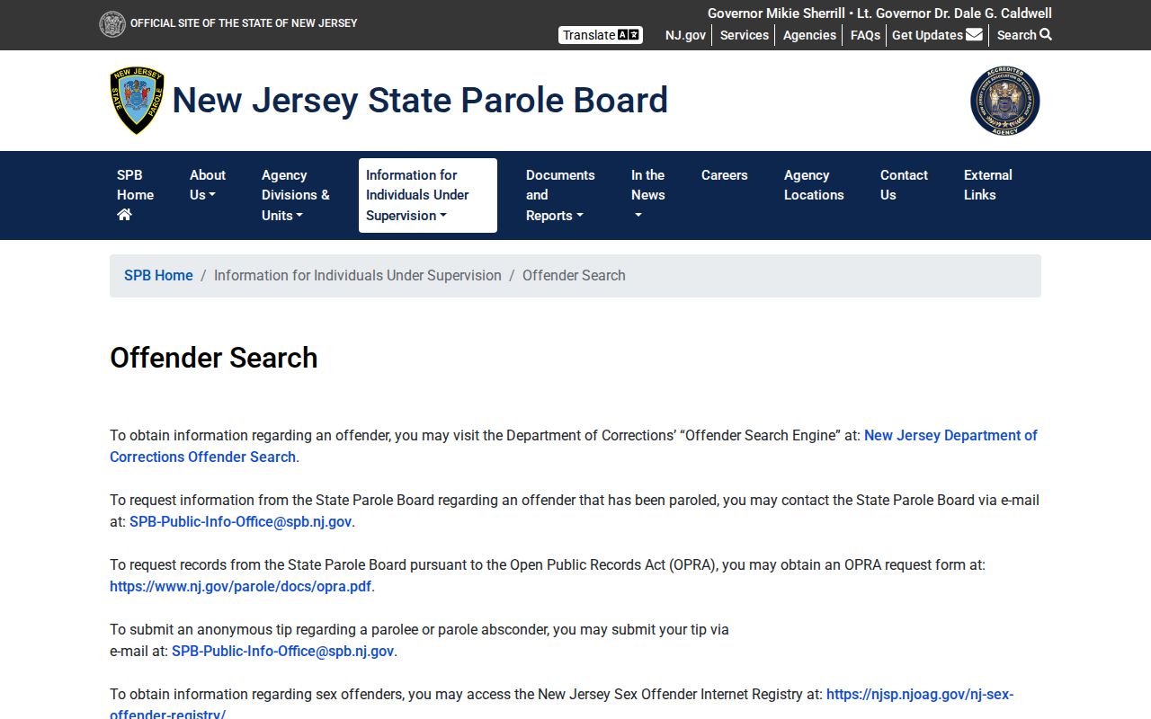 New Jersey parole information for Warren County arrest and custody records