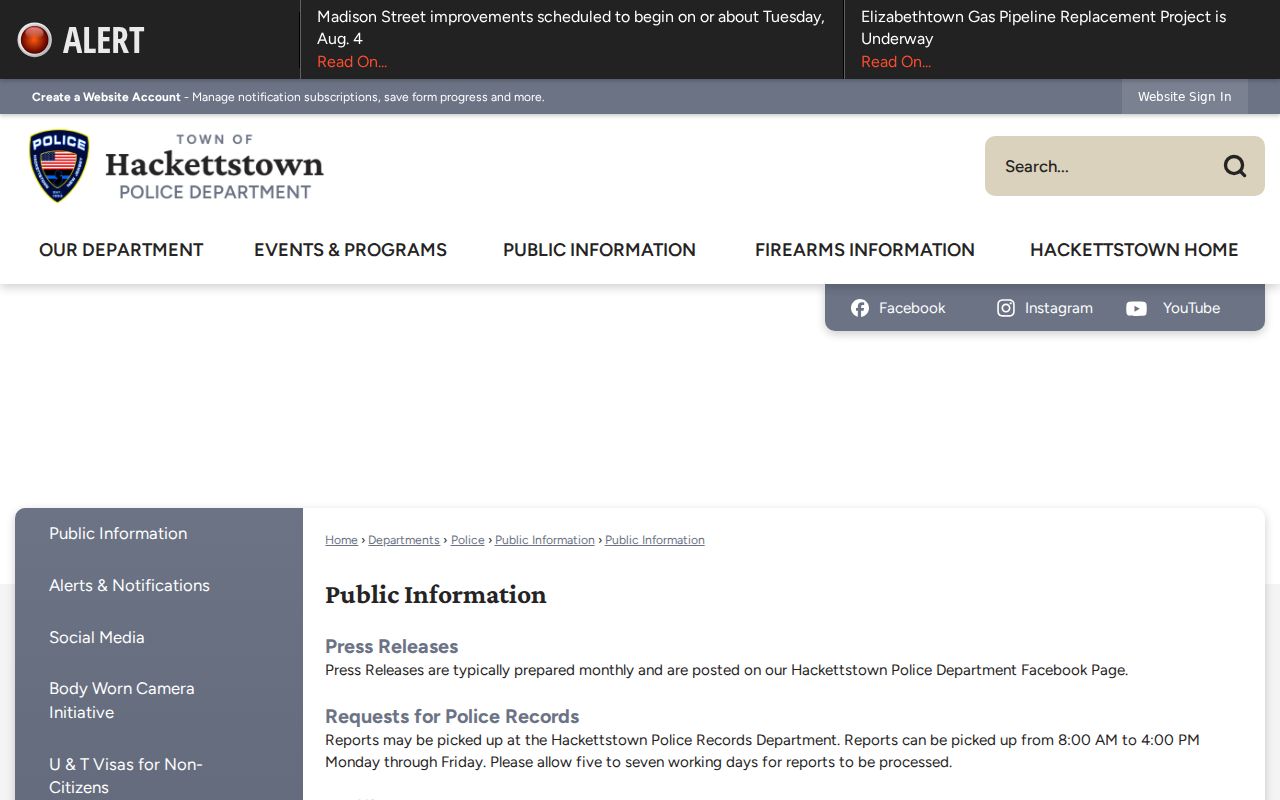Hackettstown criminal records and public information channels