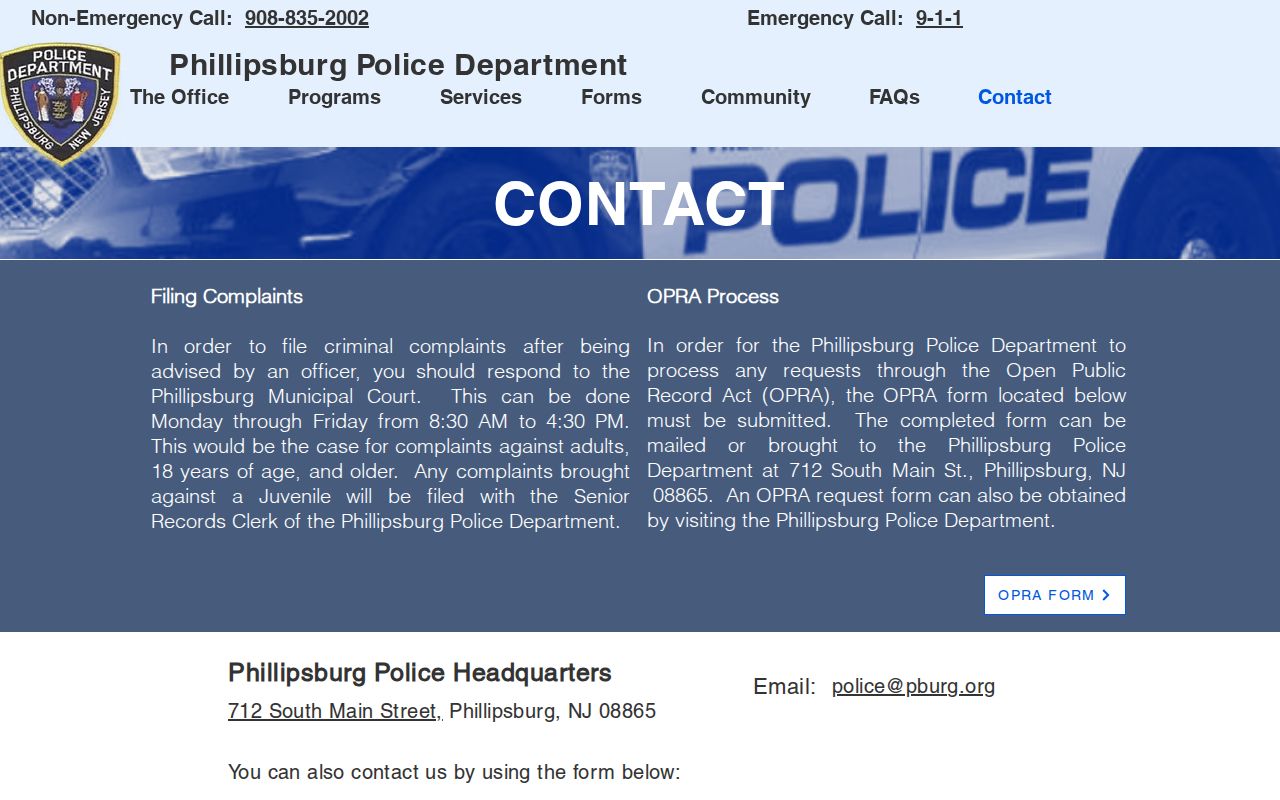 Phillipsburg criminal records request instructions