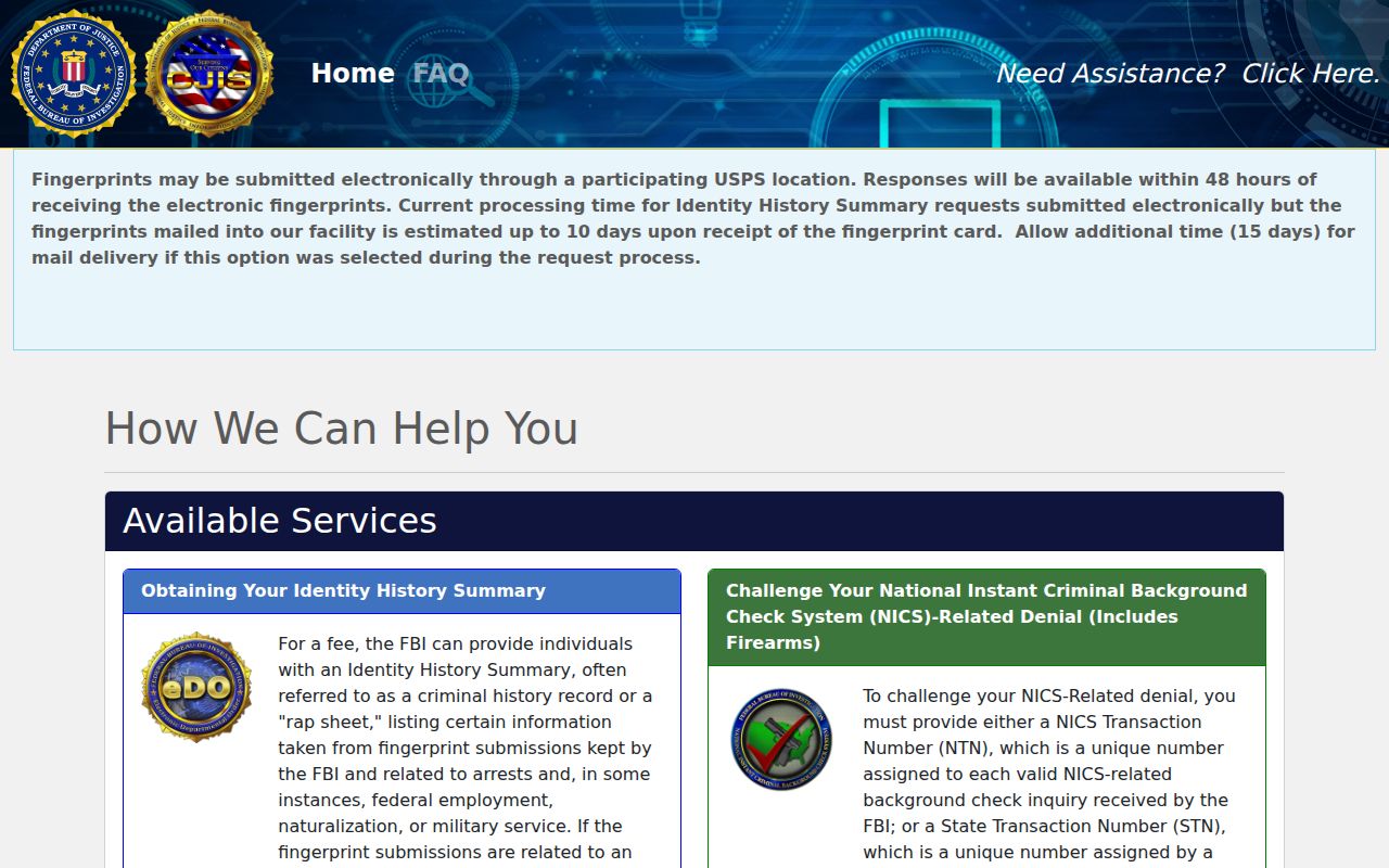 Warren County criminal history self-review through the FBI EDO portal
